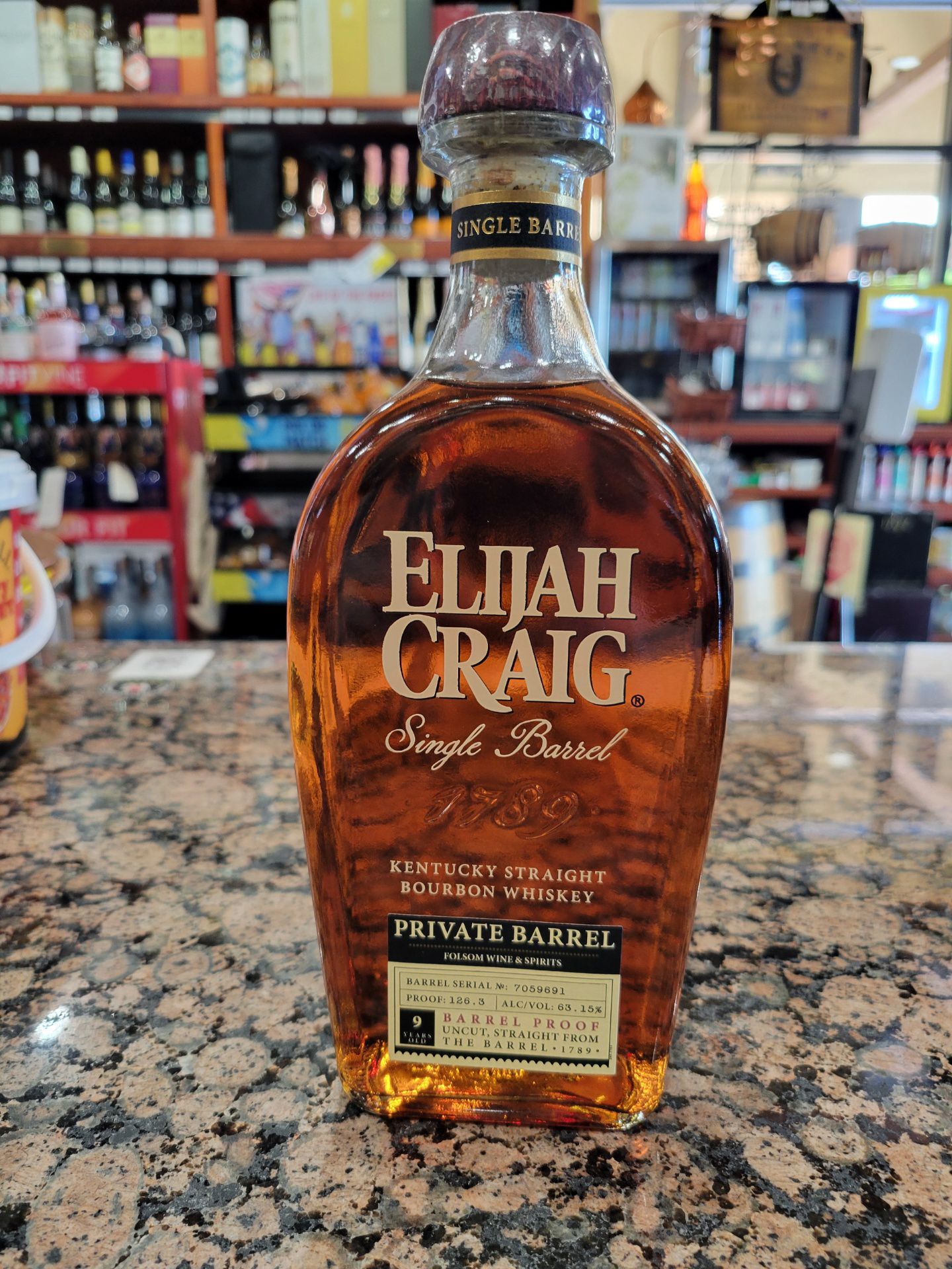 Elijah Craig Private Barrel 9 Year Old Folsom Wine & Spirits Single Barrel Store Pick Barrel Proof Kentucky Straight Bourbon Whiskey 750ml