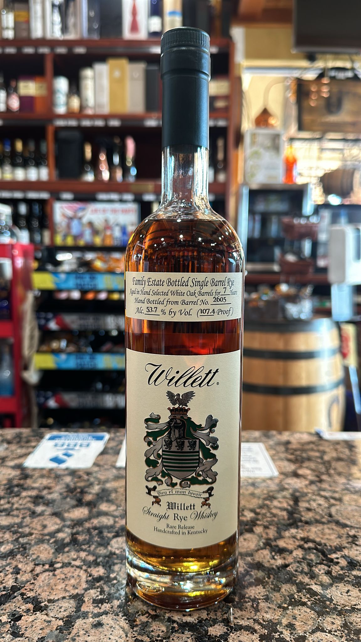 Willett Family Estate Bottled Single Barrel 7 Year Old Batch No. 2605 Straight Rye Whiskey 750ml