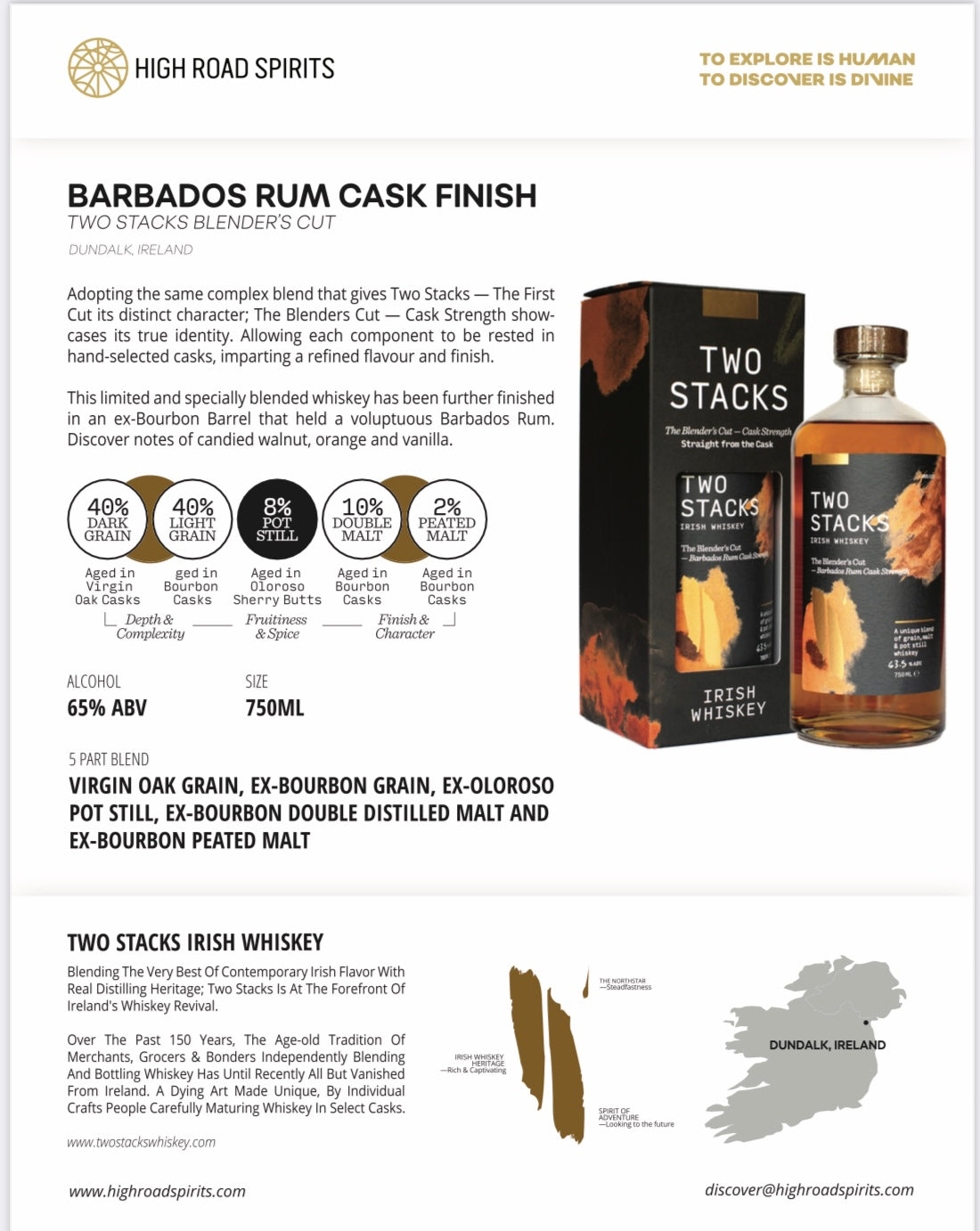 Two Stacks The Blenders Cut Barbados Rum Cask Strength Irish Whiskey 750ml