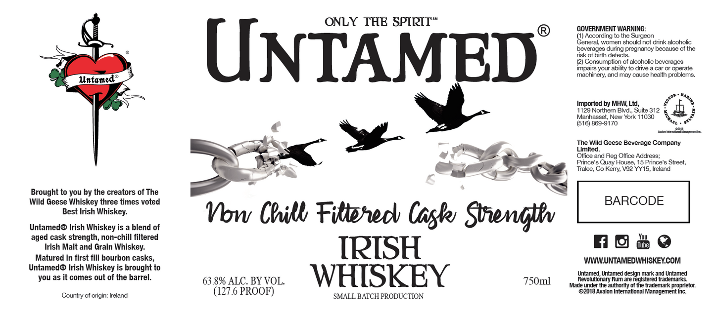 Untamed Non Chill Filtered Cask Strength Irish Whiskey 750ml