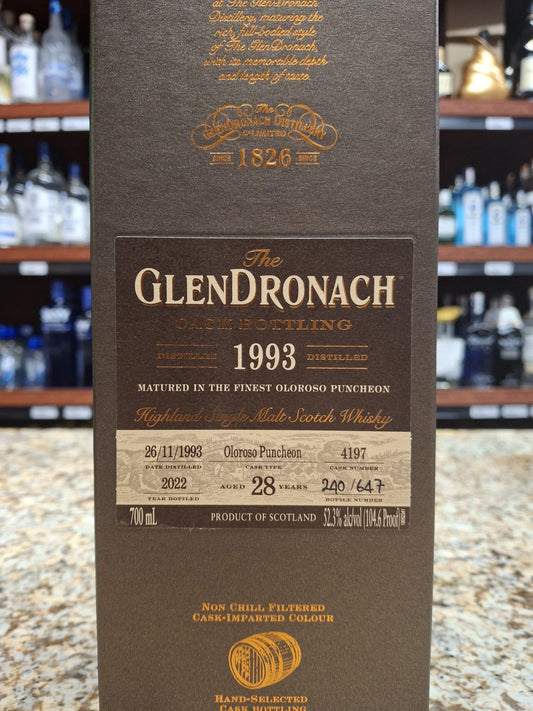 1993 Glendronach 28 Year 104.6 Proof Highland Cask #4197 Single Malt Scotch Whiskey 700ml