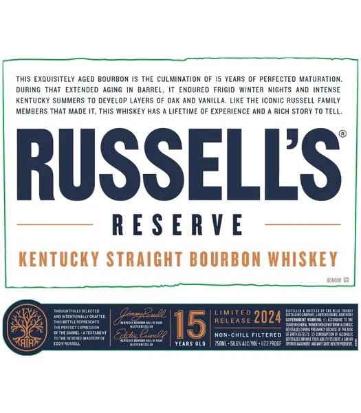 2024 Russell's Reserve 15 Year Old Kentucky Straight Bourbon Whiskey 750ml