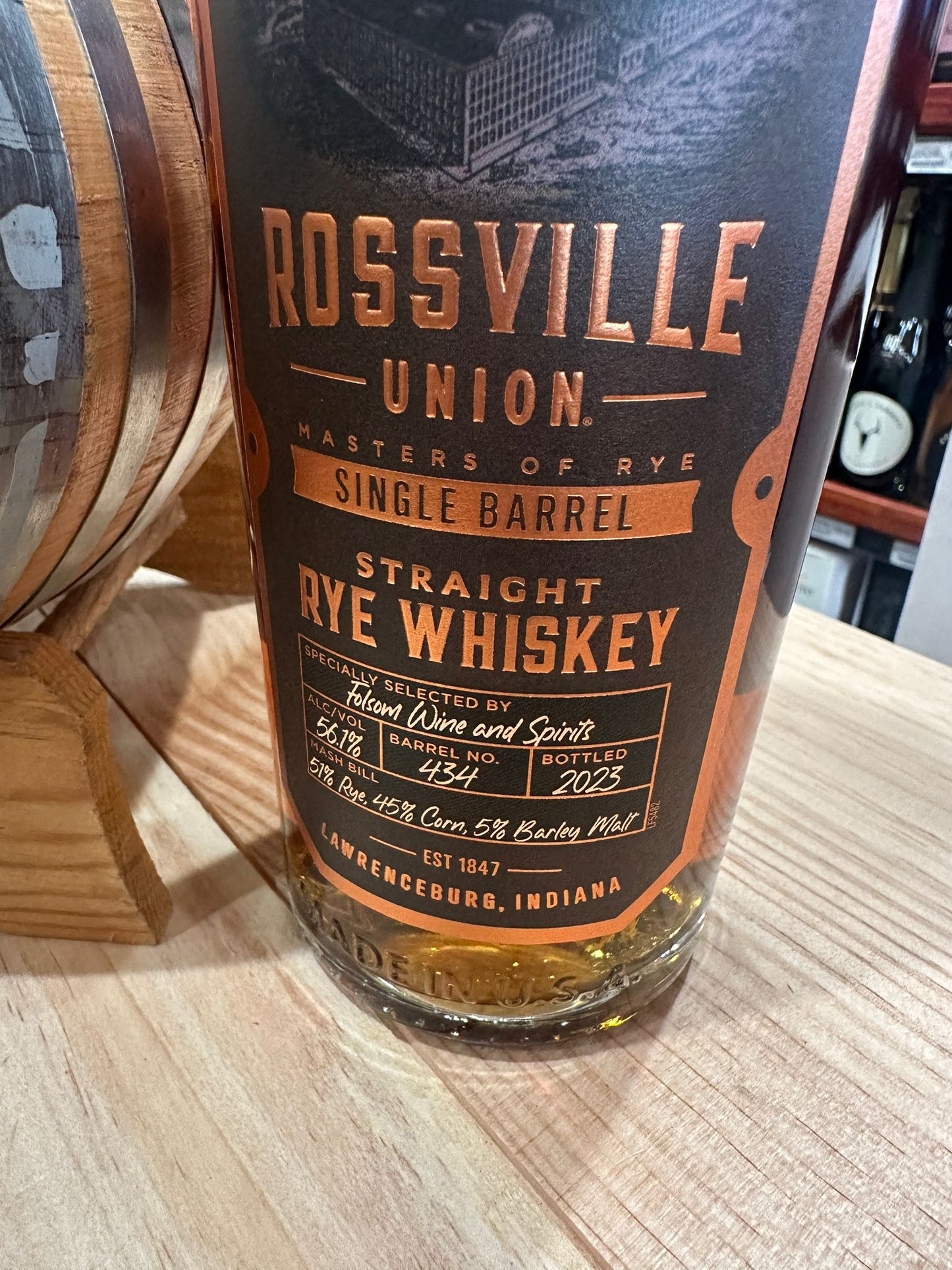 Rossville Union Single Barrel Straight Rye Privet Barrel By Folsom Wine & Spirits Whiskey 750ml