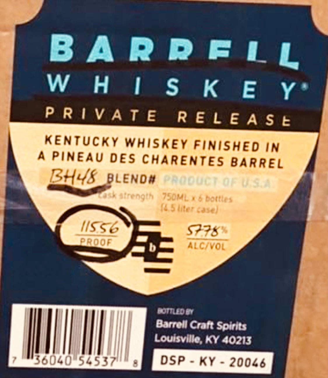 Barrell Craft Spirits Private Release Finished In Pineau Des Charentes Barrel #BH48 Cask Strength Blended Whiskey 750ml