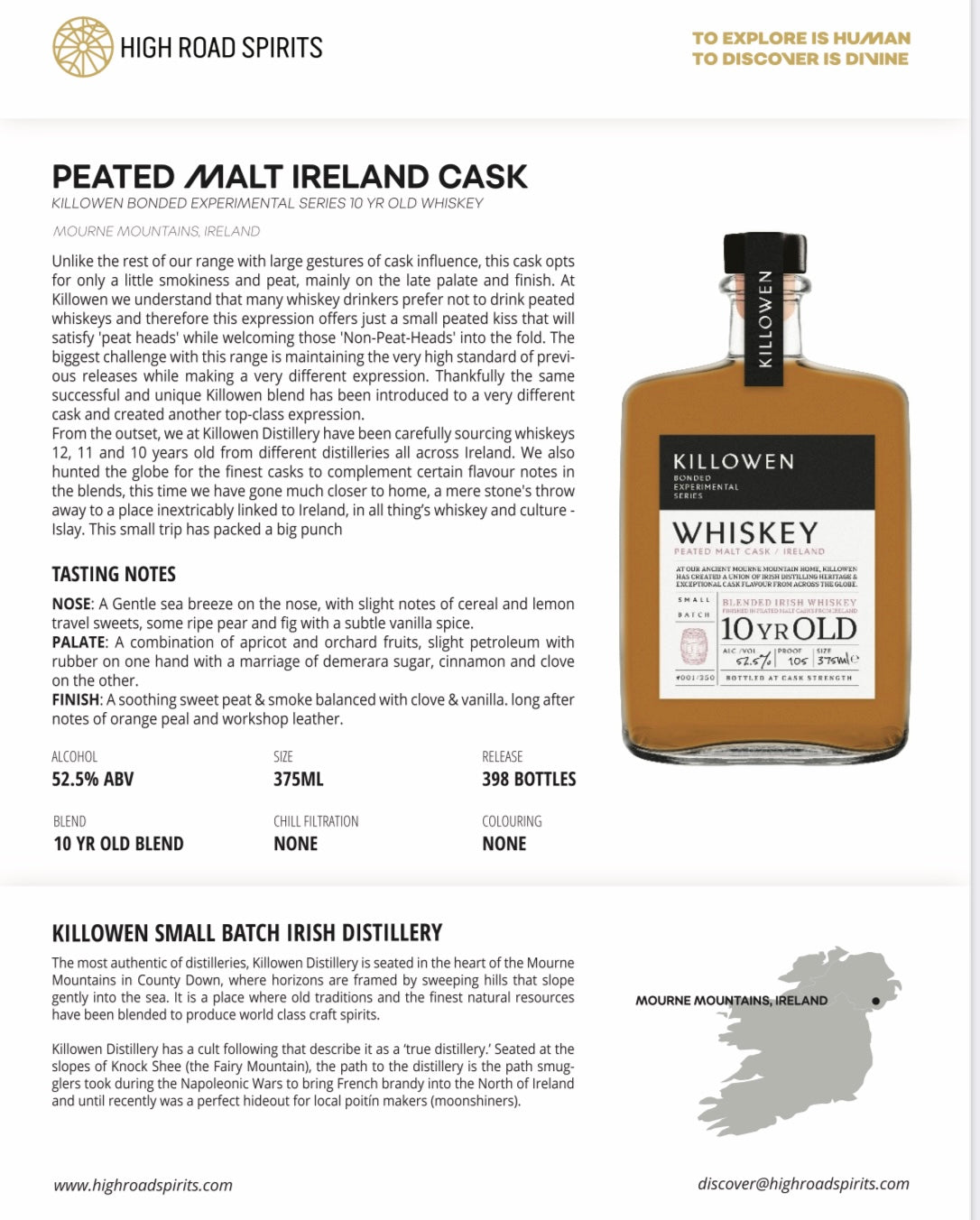 Killowen Bonded Experimental Series Peated Malt 10 Year Old Blended Irish Whiskey 375ml