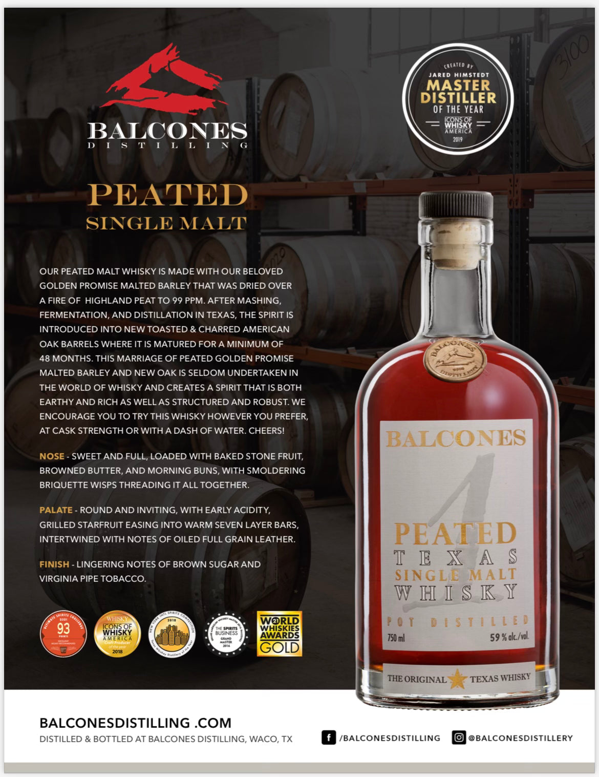 Balcones Distilling '1' Peated Single Malt Whisky 750ml