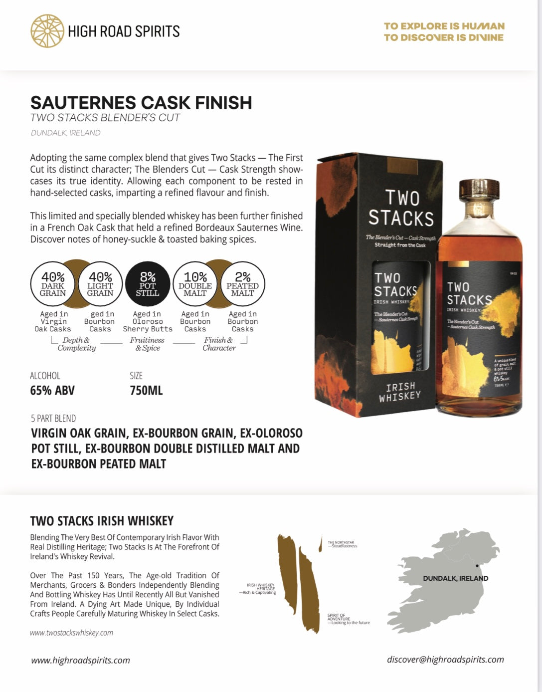 Two Stacks The Blenders Cut Sauternes Cask Strength Irish Whiskey 750ml