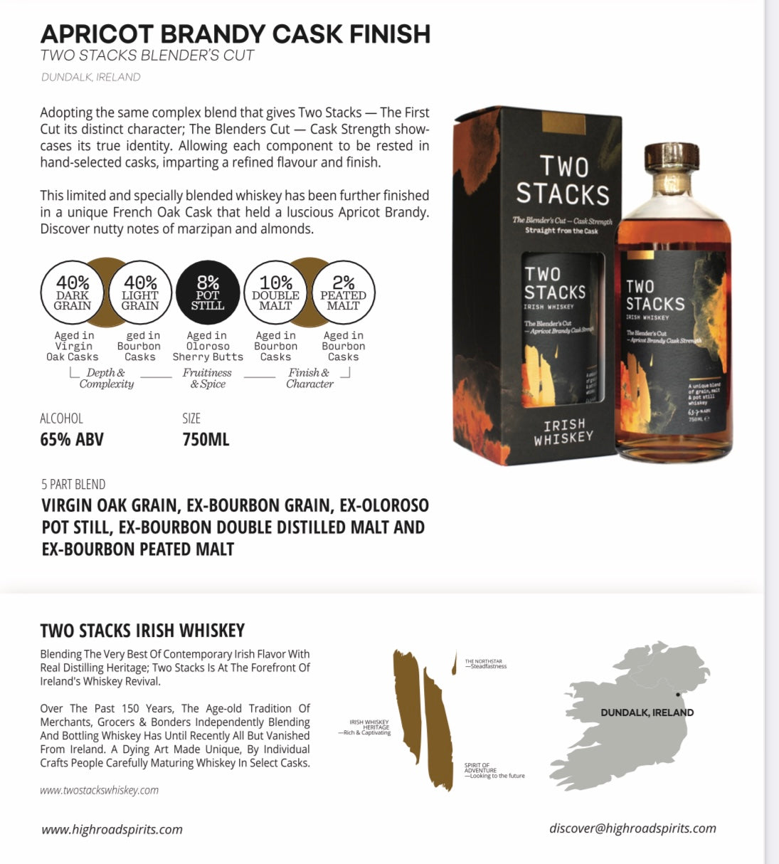 Two Stacks The Blenders Cut Apricot Brandy Cask Strength Irish Whiskey 750ml