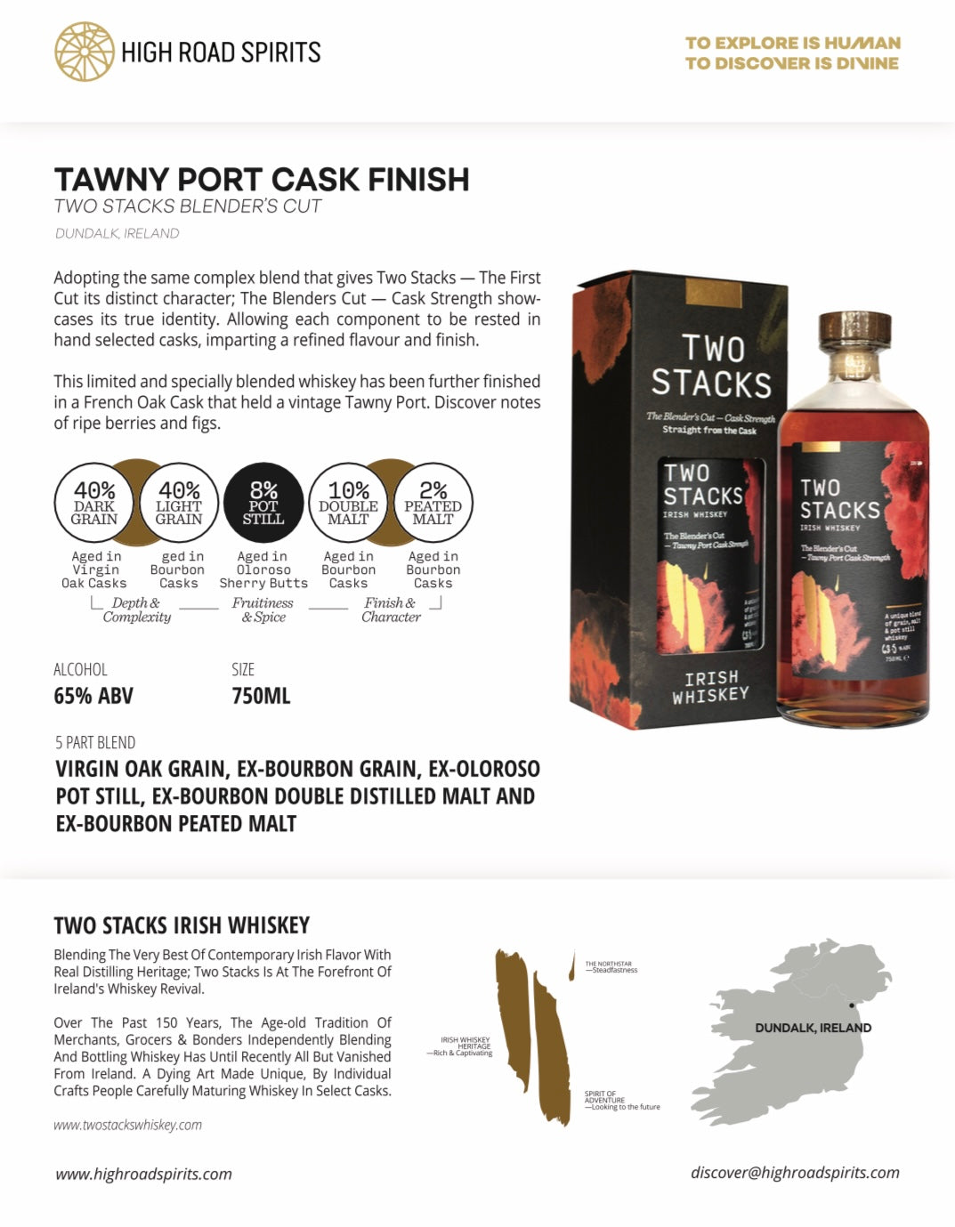 Two Stacks The Blenders Cut Tawny Port Cask Strength Irish Whiskey 750ml